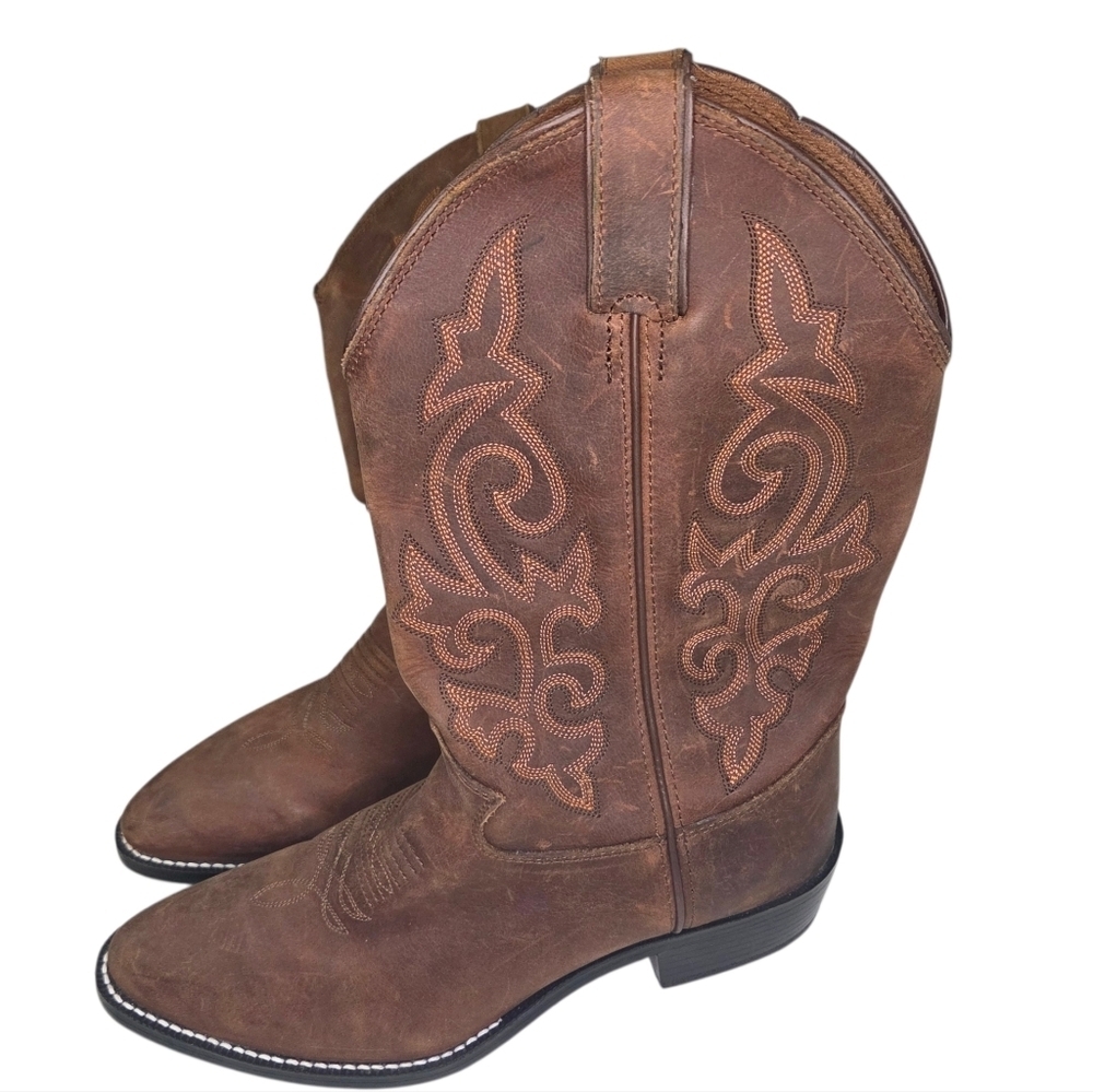 Justin Youth Kids Brown Leather Western Cowboy Boots Size 5 D Style 2253Y